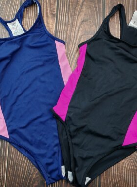 4-13岁外贸中大女童三角连体泳衣简约速干温泉游泳甜美女生