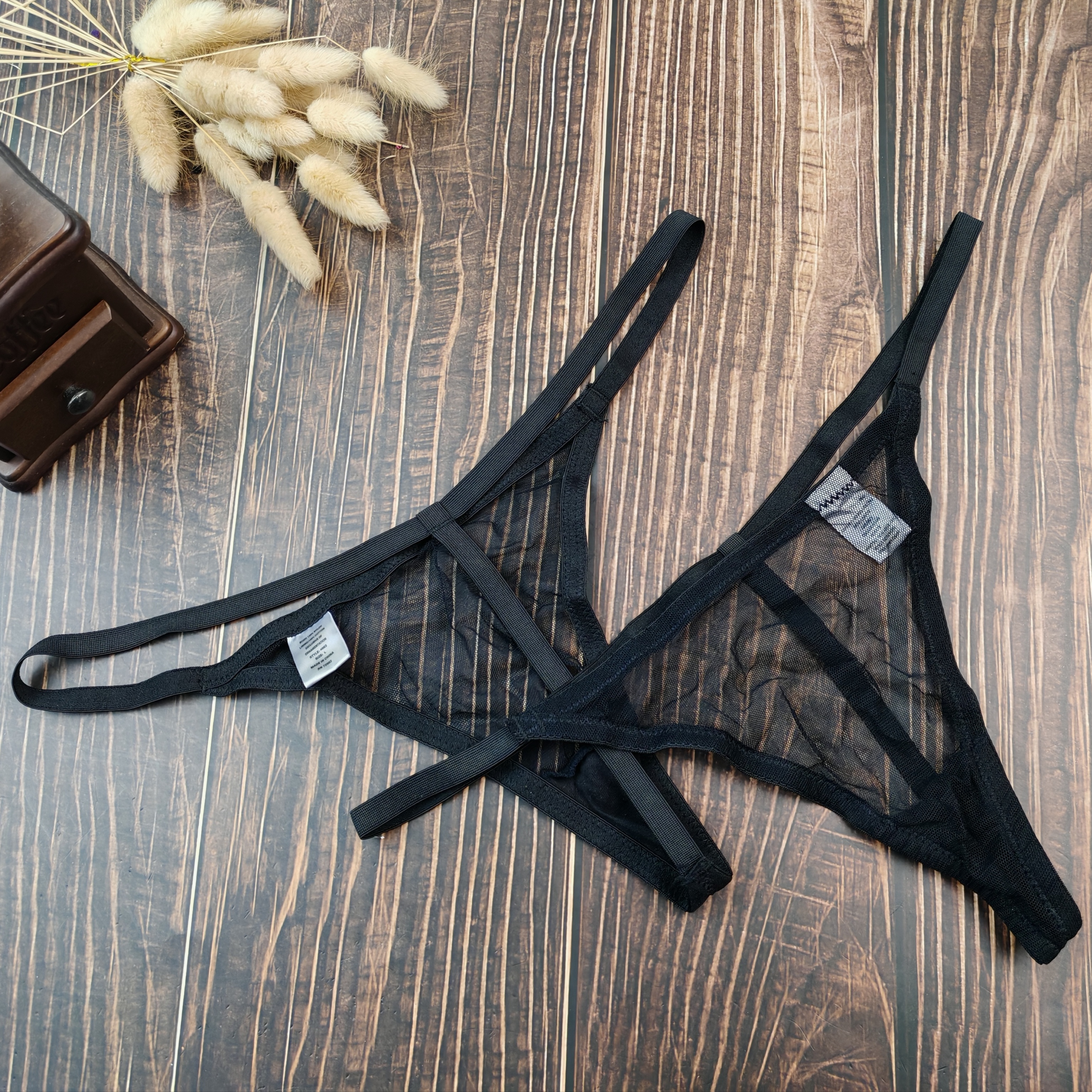 S-3X大尺码特大胖MM镂空黑色网纱丁字裤低腰简约一根细带T裤内裤