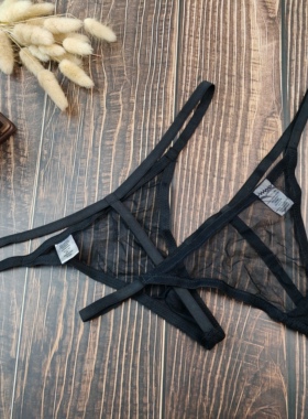 S-3X大尺码特大胖MM镂空黑色网纱丁字裤低腰简约一根细带T裤内裤