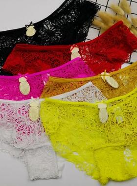 内裤女蕾丝低腰 无痕火辣三角裤 夏季少女缕空女内裤 杏色S/M/L码