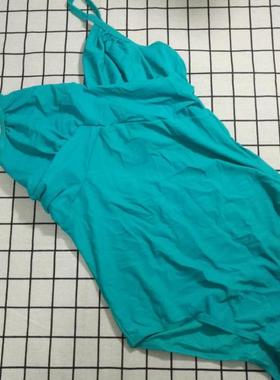 夏季女士三角连体泳衣带钢托无胸垫超薄大码绿色75D8085BCD90CD