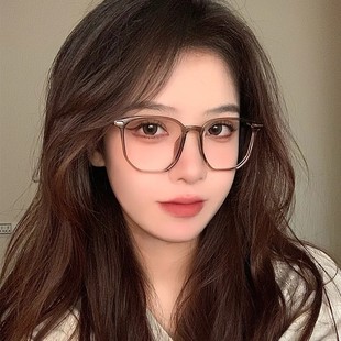 超轻眼镜框女可配度数近视镜片大框素颜圆脸韩版 冷茶色眼睛镜架潮