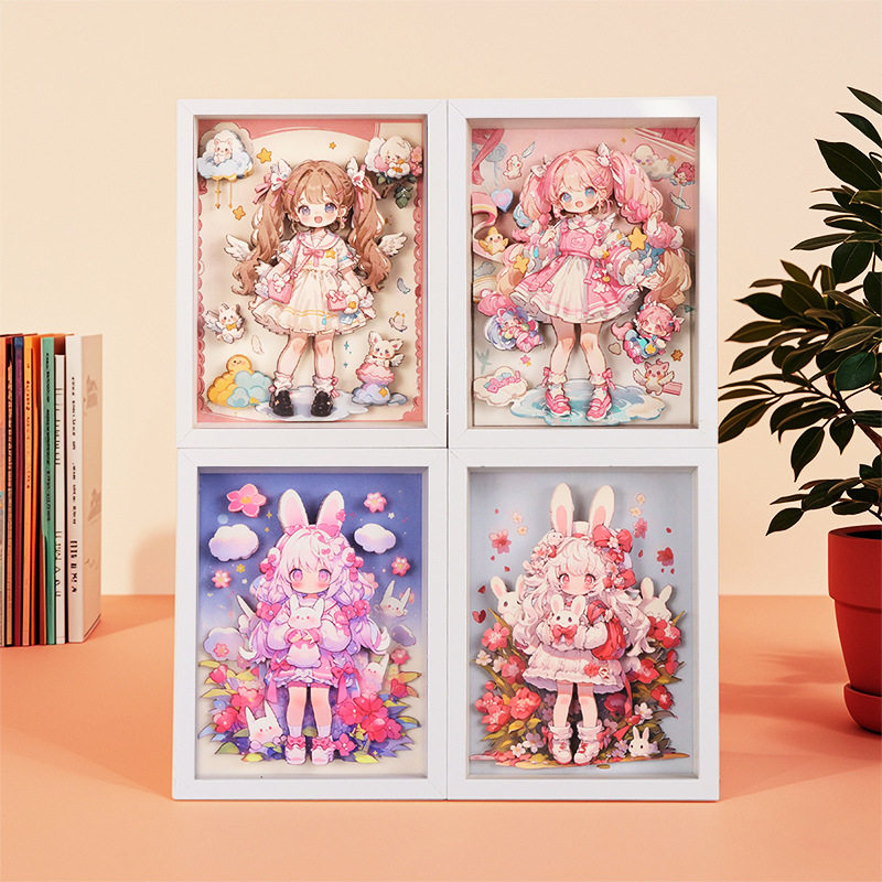 二次元可爱萌兔女孩3d立体diy粘贴画立体拼图带相框学生休闲玩具,节庆用品/礼品,创意/设计玩具,淘宝优惠券,粉丝福利购,淘宝优惠卷