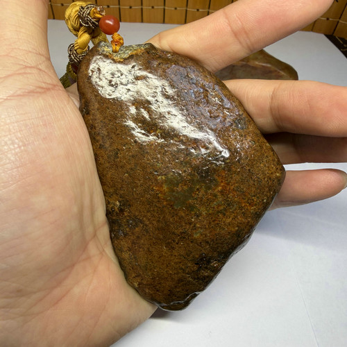 天然和田玉河磨玉析木绿手把件