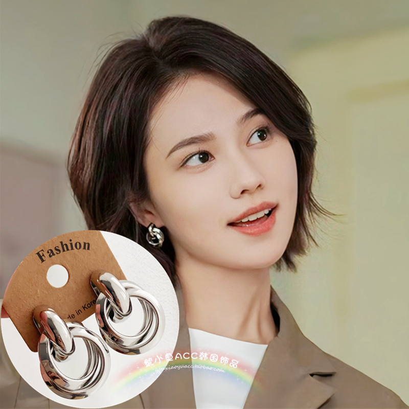 简约时尚OL金属耳圈耳环洱海女