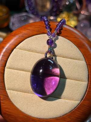 巴西紫水晶 蛋面吊坠 尺寸33.6-25.7-15.5mm