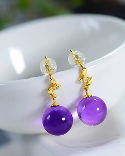 巴西老矿紫水晶转运珠耳坠S925纯银镶嵌 耳坠尺寸约：9.7mm