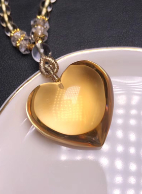 天然巴西黄水晶心相心印吊坠爱心27.27.18 mm送黄水晶珠链