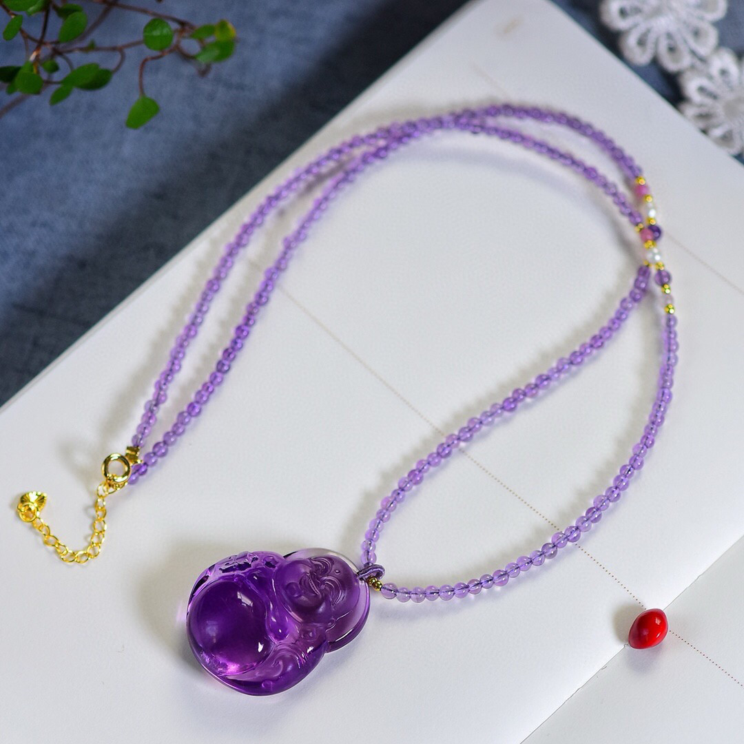 天然紫水晶弥勒佛吊坠项链女款弥勒佛挂坠毛衣链紫水晶弥勒佛项链,饰品/流行首饰/时尚饰品新,颈饰,淘宝优惠券,粉丝福利购,淘宝优惠卷