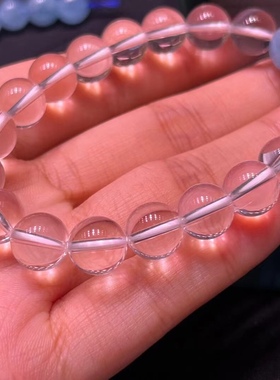 天然10毫米白水晶圆珠手链，搭配天然海蓝宝，赵露思同款