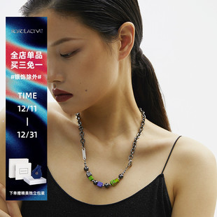 潮woo专属ROADLATIVE原创设计国潮绿松克莱因蓝钛钢情侣项链男女