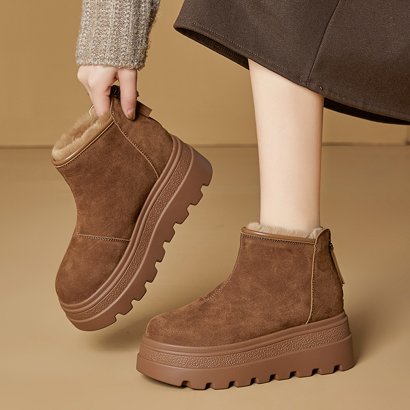 欧洲版厚底雪地靴女冬季2025新款皮毛一体保暖棉鞋真皮加绒短靴子