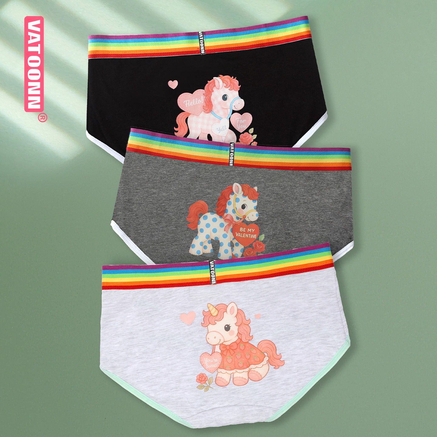 彩虹小马印花中腰纯棉内裤全包裹