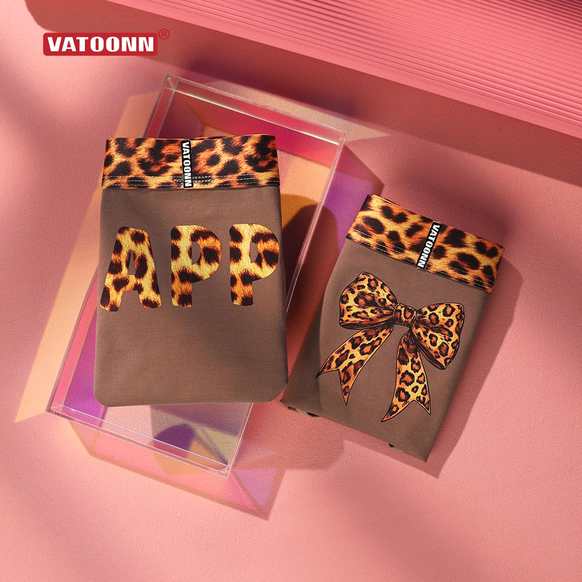 花佃品色女中腰三角内裤纯棉豹纹