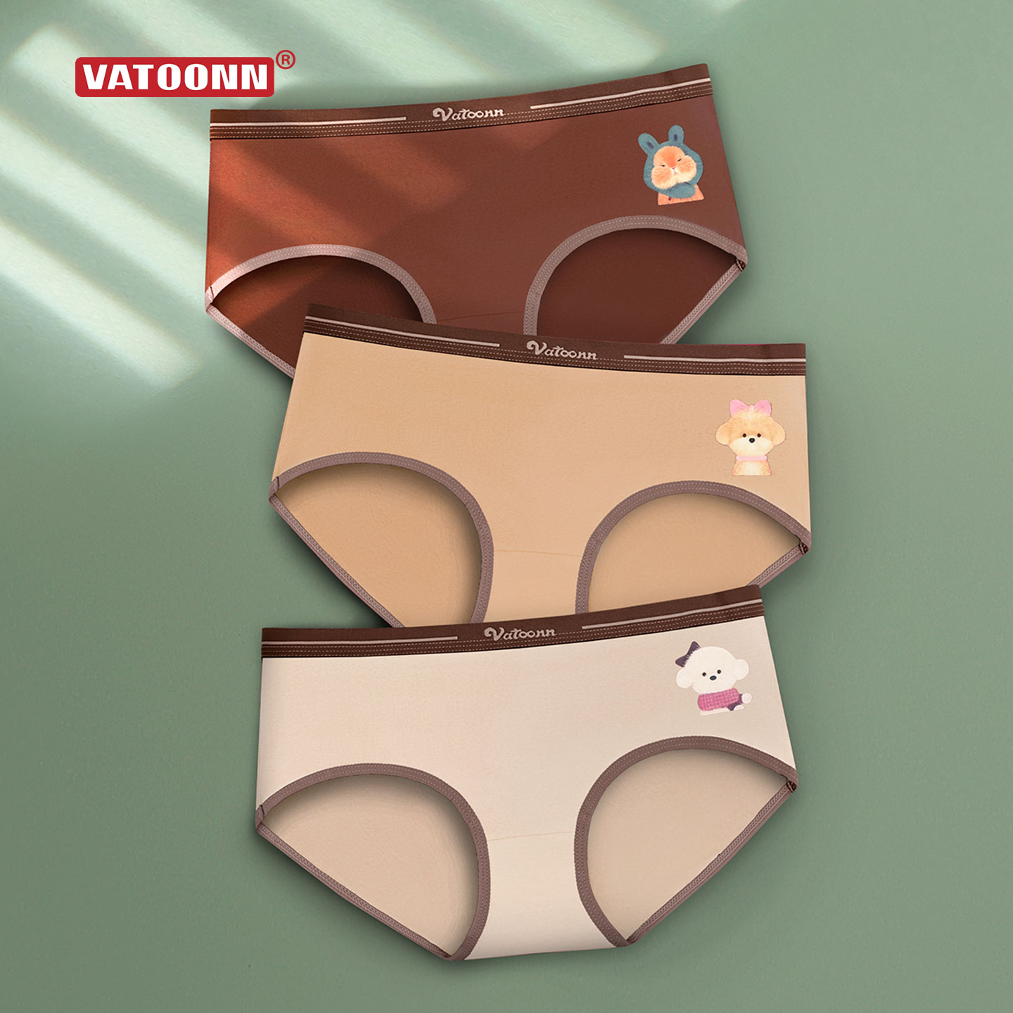 宠物狗印花女内裤美式风咖色卡通女士三角中腰纯棉内裤抑菌裆大码