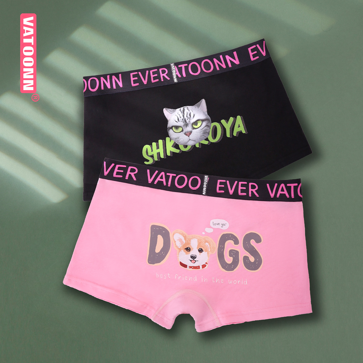 女士印花纯棉平角内裤收腹防卷边