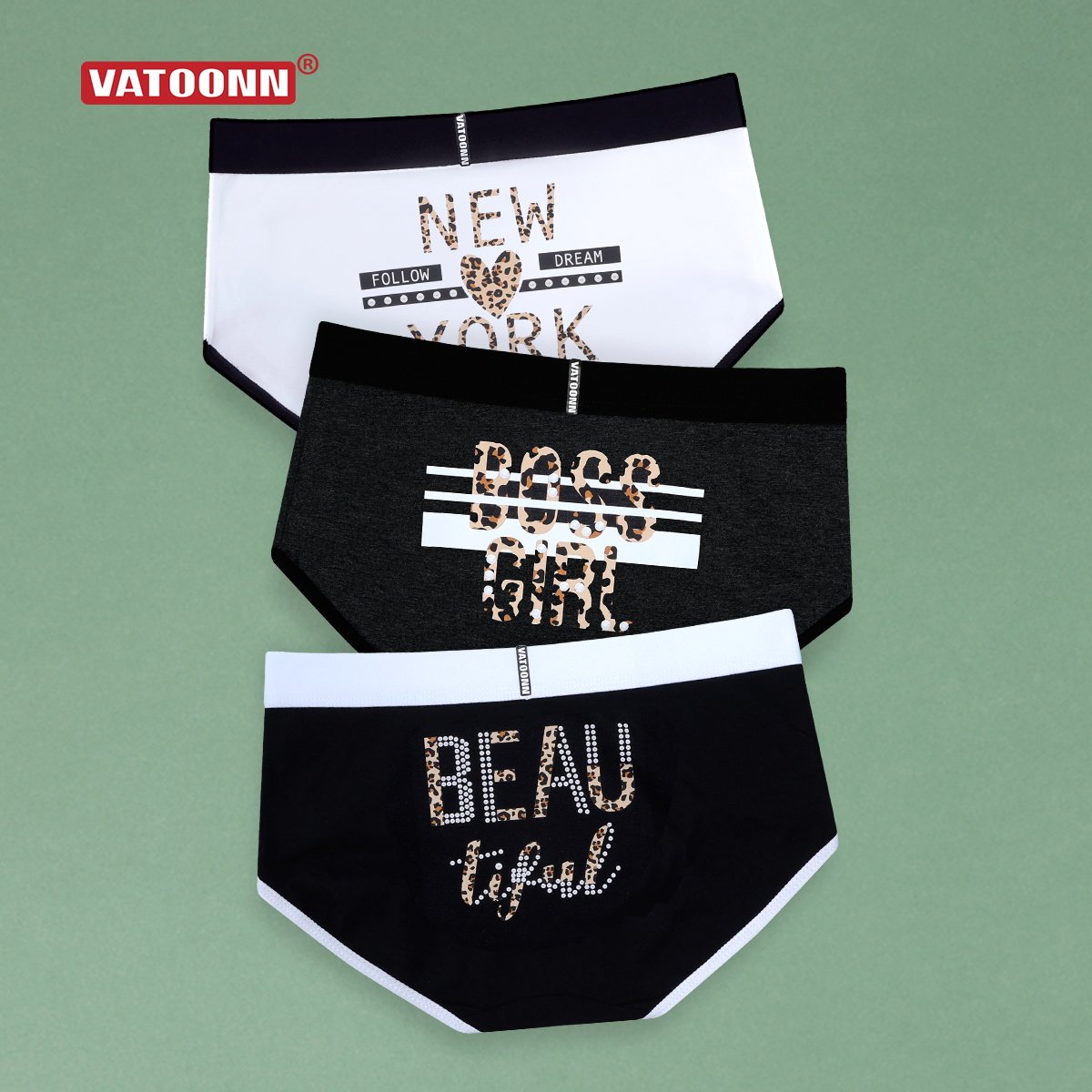女士三角内裤黑白纯棉豹纹字母印花中腰收腹宽腰带抗菌裆透气大码,女士内衣/男士内衣/家居服,女三角裤,淘宝优惠券,粉丝福利购,淘宝优惠卷