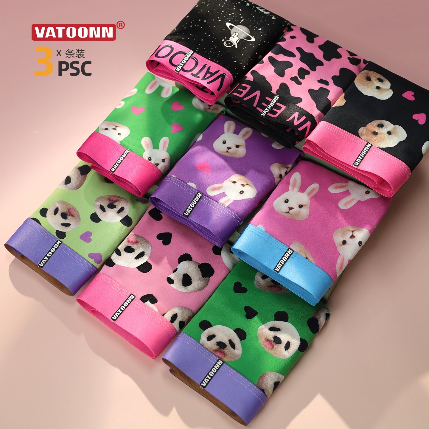 3条装卡通风女士内裤印花纯棉中腰收腹字母腰带抑菌裆大码三角裤,女士内衣/男士内衣/家居服,女三角裤,淘宝优惠券,粉丝福利购,淘宝优惠卷