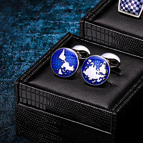 地球世界地图袖扣男KFLK免费刻字