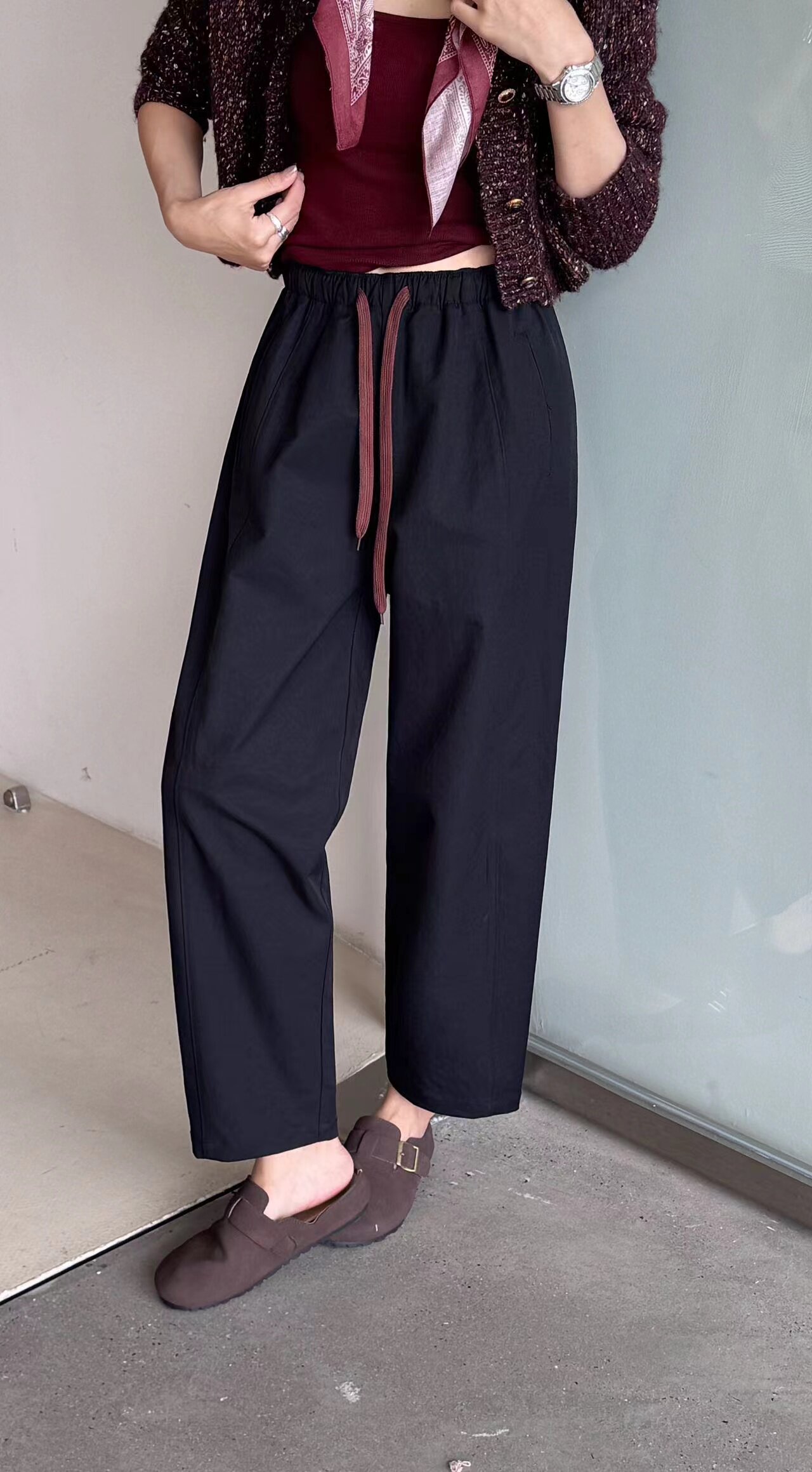 简谜2573通勤抗皱西裤OL女秋季高腰百搭直筒裤小个子萝卜裤休闲裤