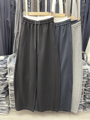 蒂娜尚品78260正品秋冬宽松显瘦松紧腰加绒卫裤女高腰弯刀阔腿裤