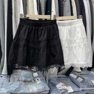 AKK2026春新韩版显瘦百搭高腰A字裙女短款蛋糕裙半身裙蕾丝花边裙