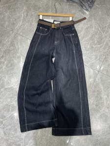 Dimo92109牛仔裤冬植绒加厚黑金色筒喇裤百搭时髦阔腿裤女遮大腿