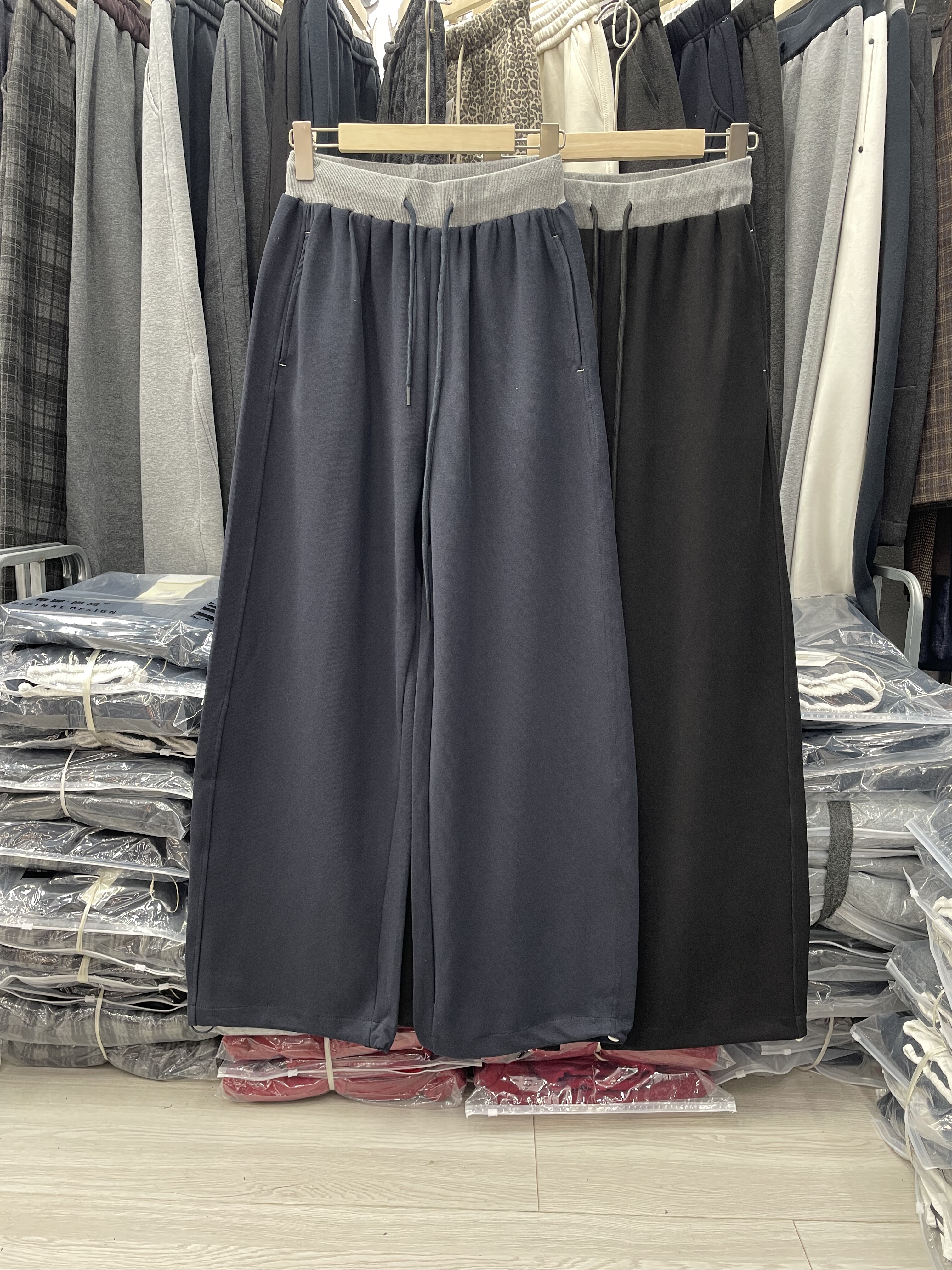 实拍现货春款卫裤高个子女松紧腰宽松弯刀阔腿裤纯棉休闲运动长裤