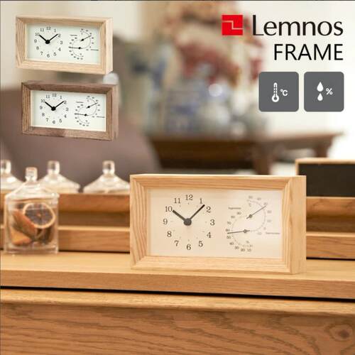 日本直邮代购 Lemnos FRAME房间钟表 温湿度计 座钟 实木台钟