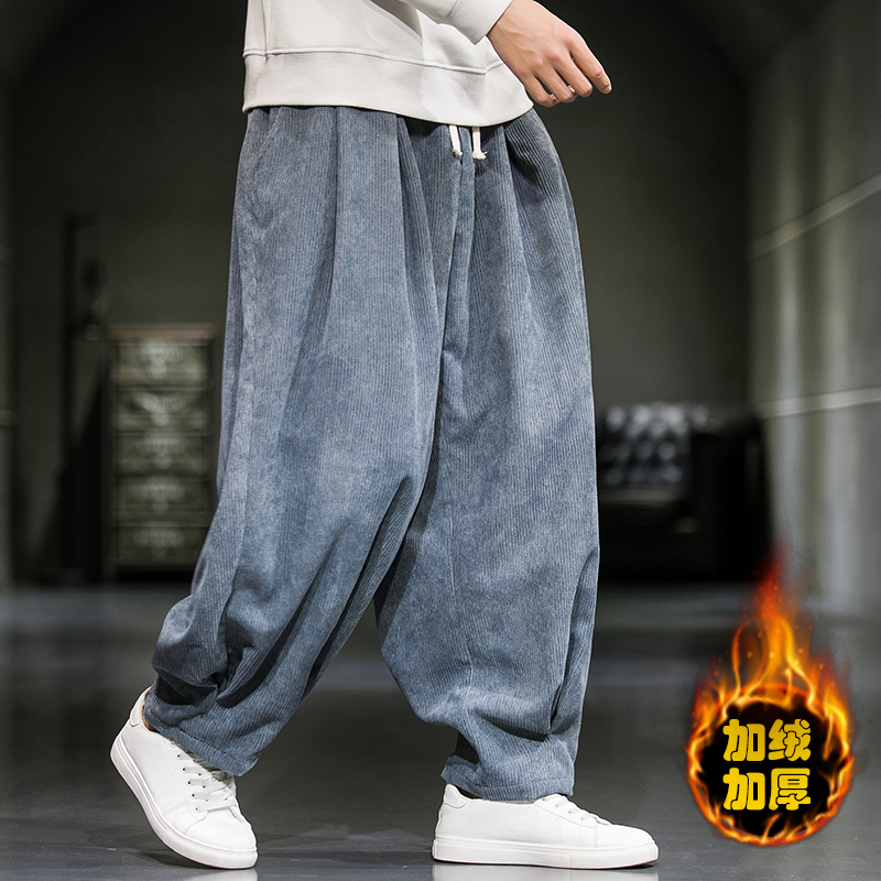 干活穿的裤子上班工装阔腿束脚裤灯芯绒男冬季加绒加厚休闲运动裤
