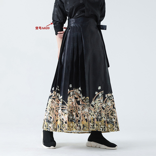 新款马面裙男女汉服下装中国风古装新中式印花唐装A字裙子春秋款