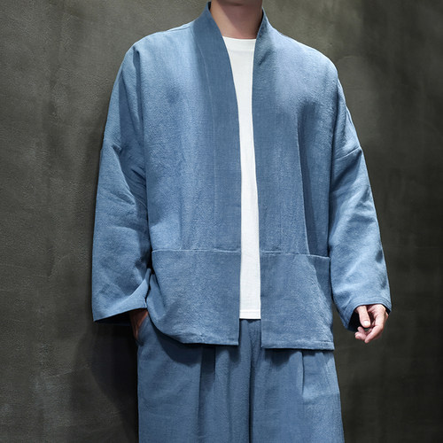 中国风男装春秋棉麻汉服禅意茶服