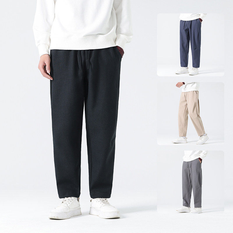 春秋冬季灯笼裤子加绒加厚苎麻休闲裤男宽松阔腿哈伦裤小脚锥形裤