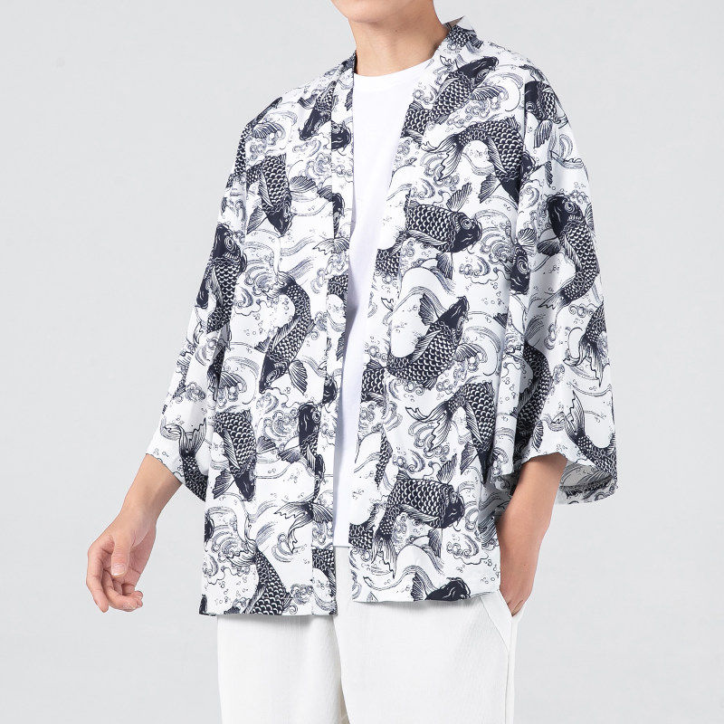 民族风印花衬衫短披风男青年风衣禅意茶服春夏防晒服薄款道衣外套,男装,风衣,淘宝优惠券,粉丝福利购,淘宝优惠卷