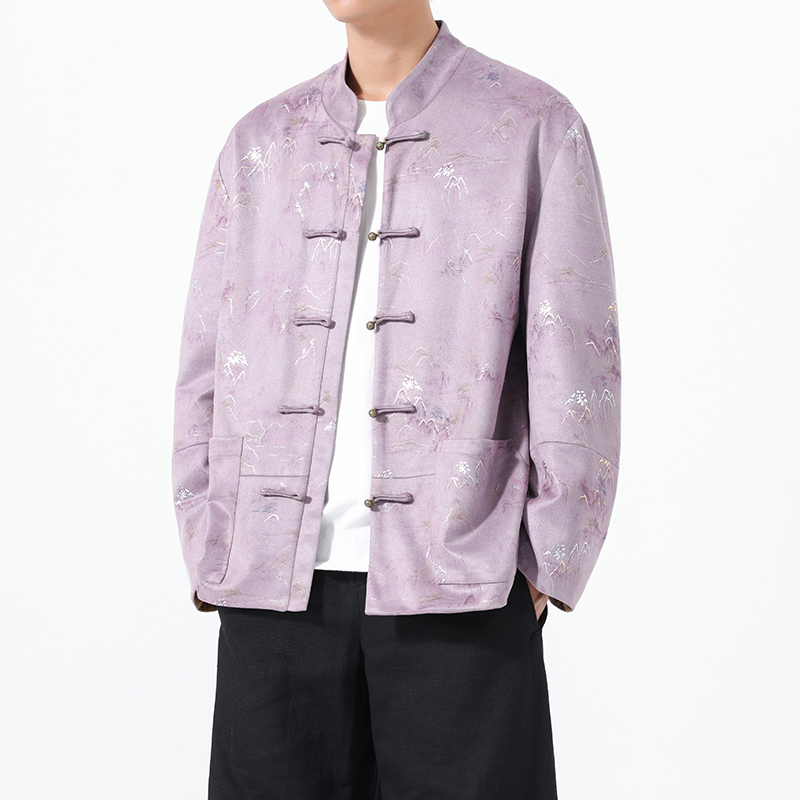 长袖夹克麂皮绒唐装改良汉服男潮