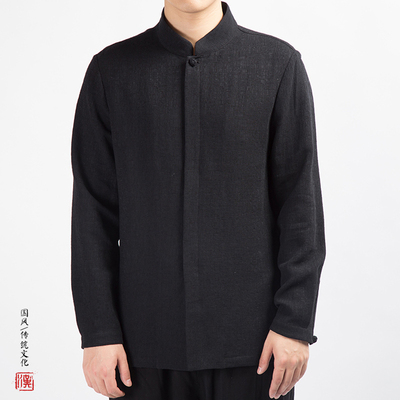 春秋中国风长袖衬衫中式盘扣禅修服男提花中山装