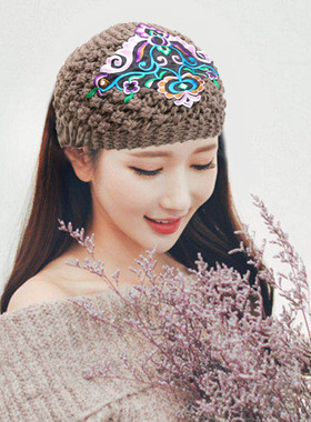 高弹宽边女士发带冬季新品针织毛线发带帽头巾帽防寒保暖头箍头饰