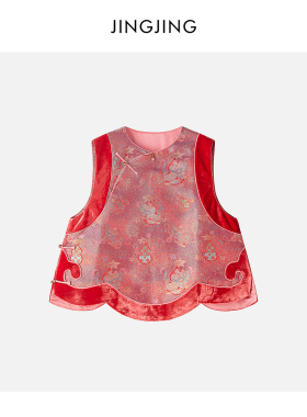 JINGJING2025新款“花开见福”秋冬年服醒狮葫芦织金圆领斜襟马甲