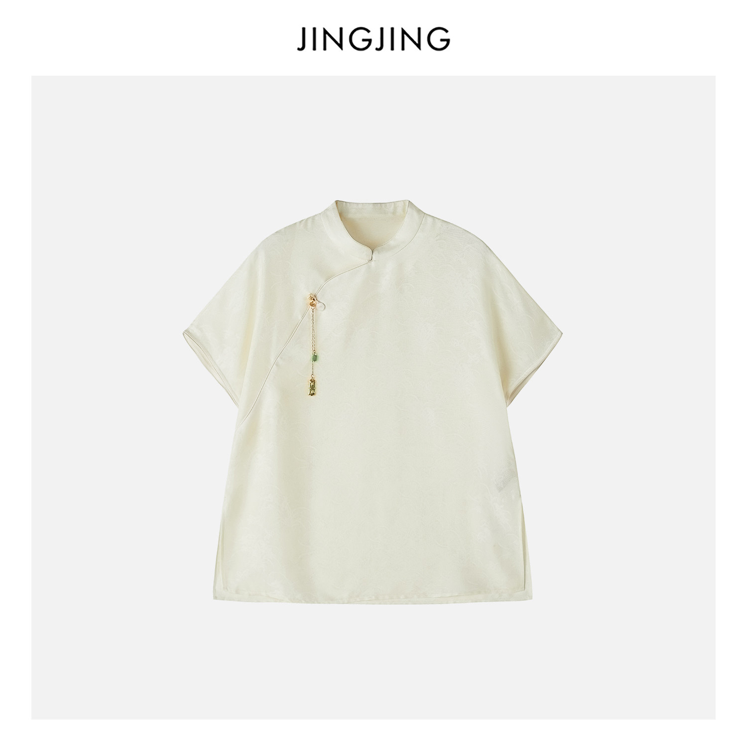 JINGJING"花间月"毛名山宋锦桑蚕丝20姆米四经交罗绿吊坠斜襟上衣