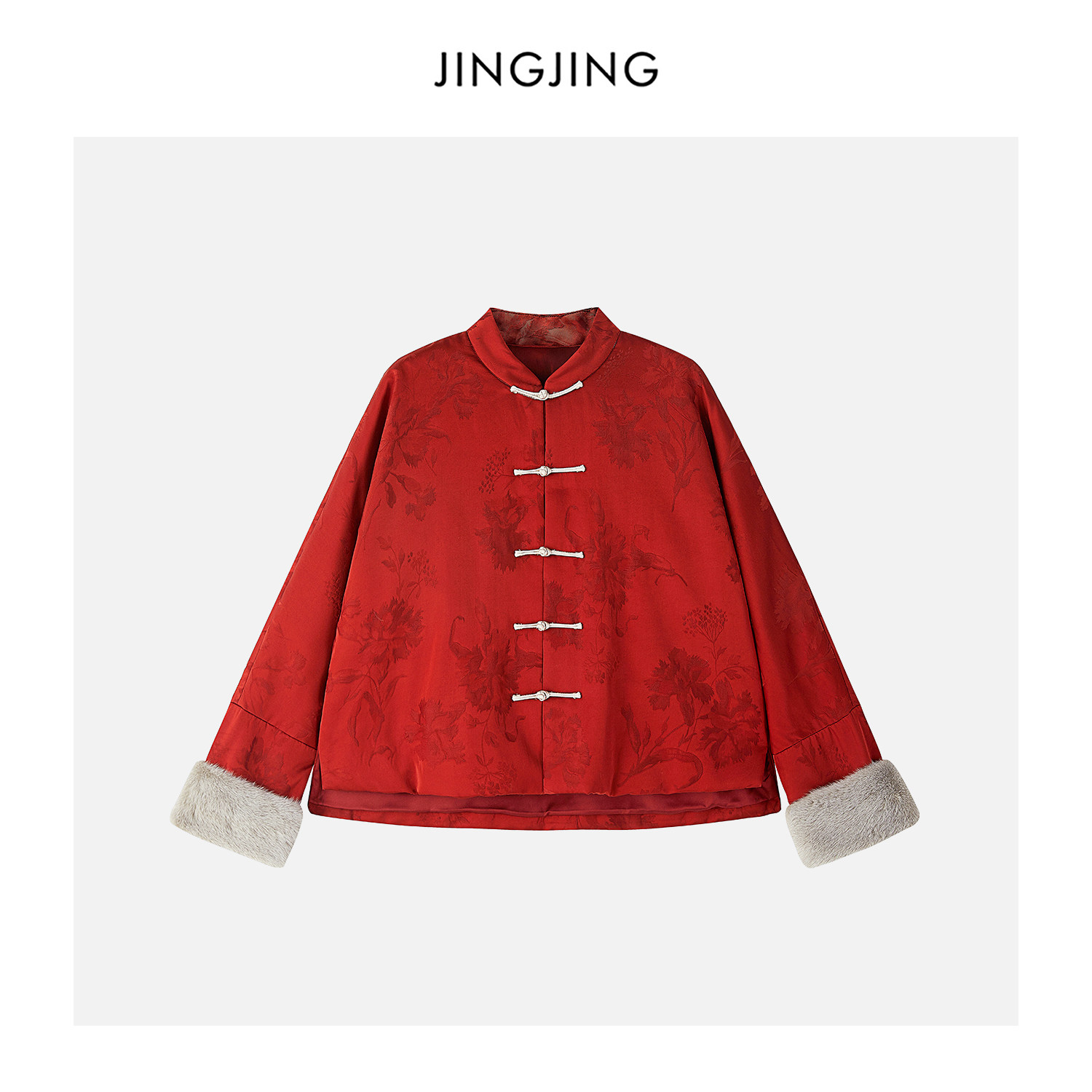 JINGJING2024新款“见春几时”复古红禅意提花盘扣中式外套上衣,女装/女士精品,上衣,淘宝优惠券,粉丝福利购,淘宝优惠卷