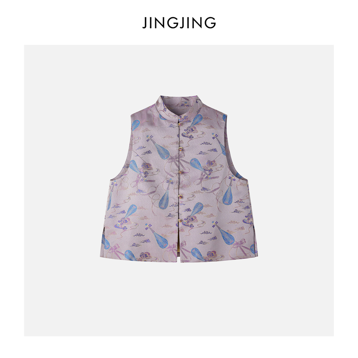 JINGJING2025新款&ldquo;兰芳曲&rdquo;桑蚕丝金丝琵琶描边肌理感中式马甲