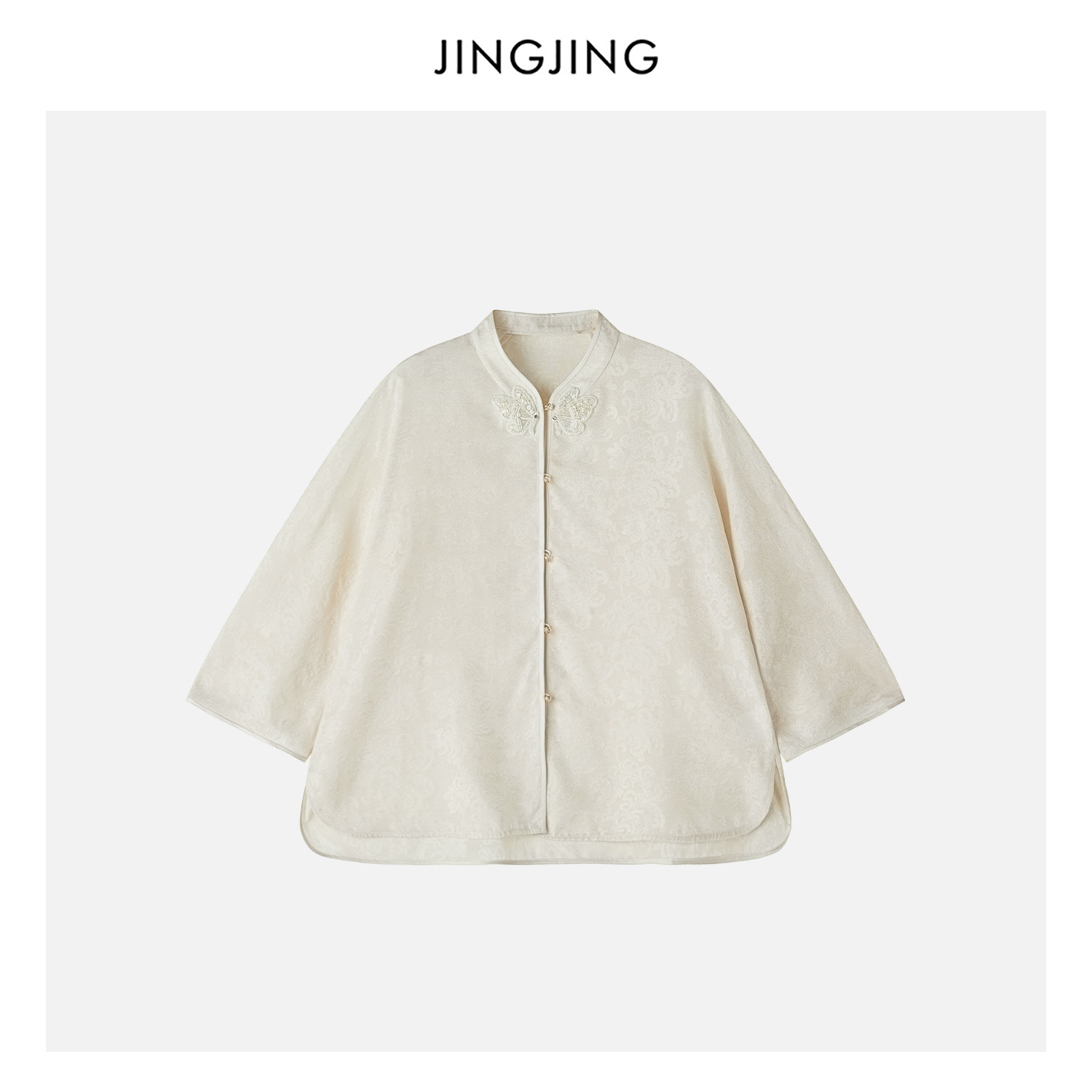 JINGJING"春和明月"桑蚕丝20姆米四经绞罗金丝提花刺绣国风上衣