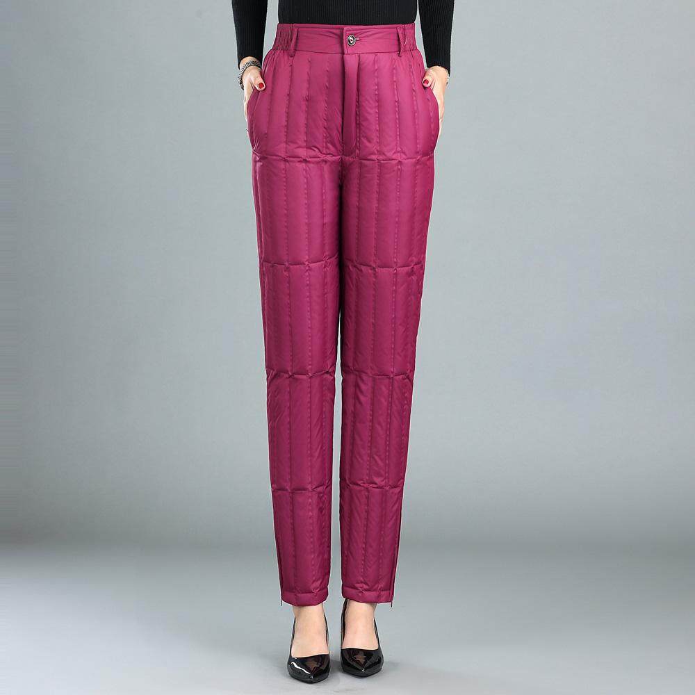 2024冬季休闲加厚大码抗严寒胖妈妈款高腰内穿羽绒裤白鸭绒直筒裤