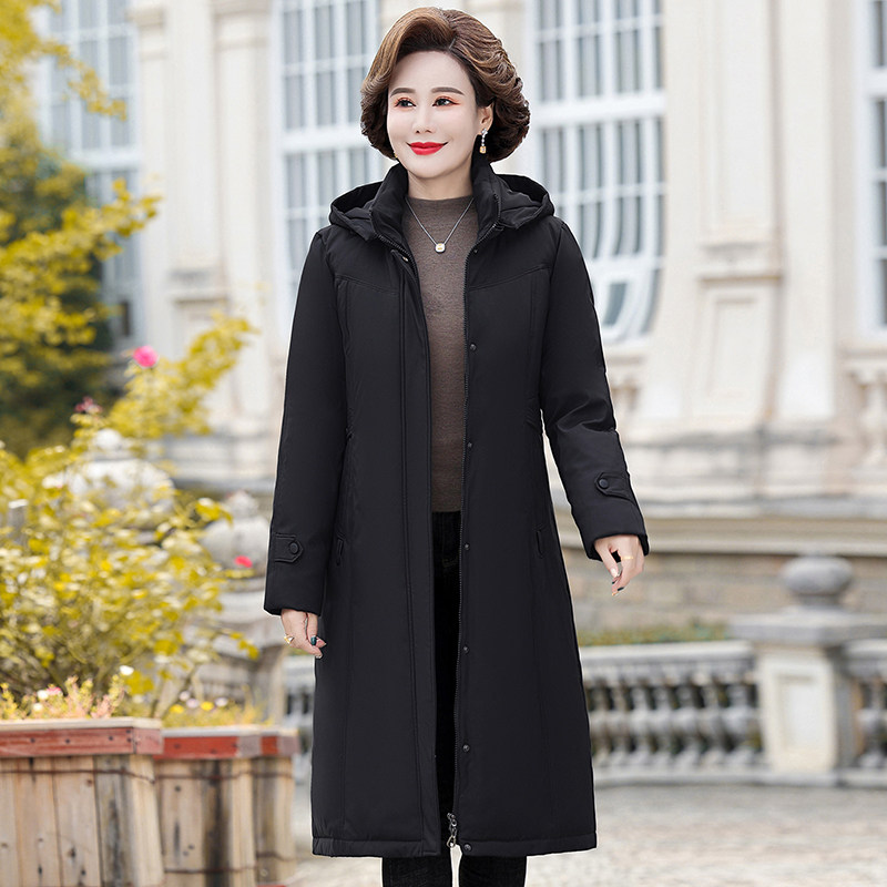 加长超长加厚白鸭绒抗严寒过膝盖女装羽绒服女时尚妈妈宽松奶奶装