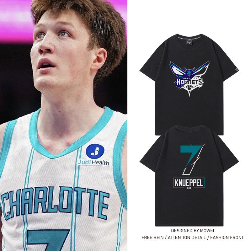 黄蜂队克尼佩尔7号篮球衣男美式休闲运动训练服宽松纯棉短袖T恤潮