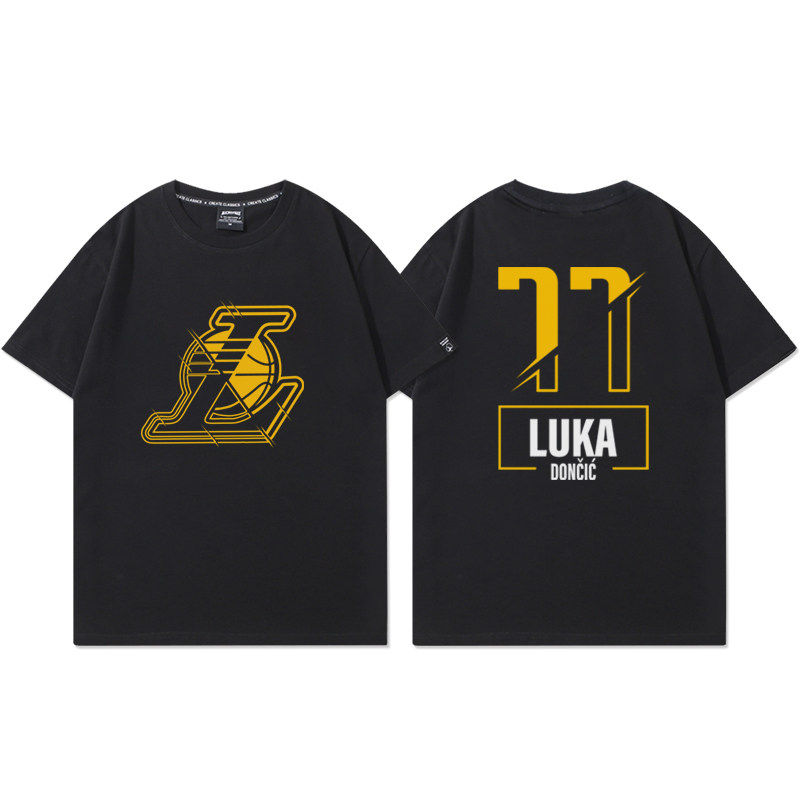 湖人队卢卡东契奇短袖T恤男美式篮球运动训练服宽松纯棉休闲半袖