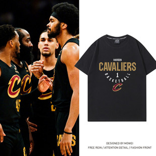 骑士队哈登1号篮球衣男美式休闲运动投篮训练服宽松纯棉短袖T恤潮