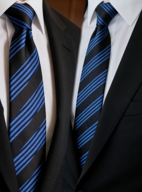 职场话语权 8cm 黑蓝条纹宽领带 银行精英商务谈判霸气服装配饰