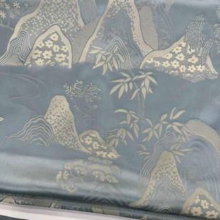 崇山墨竹/27姆米提花缎140门幅70桑蚕丝30植物丝旗袍套装真丝面料