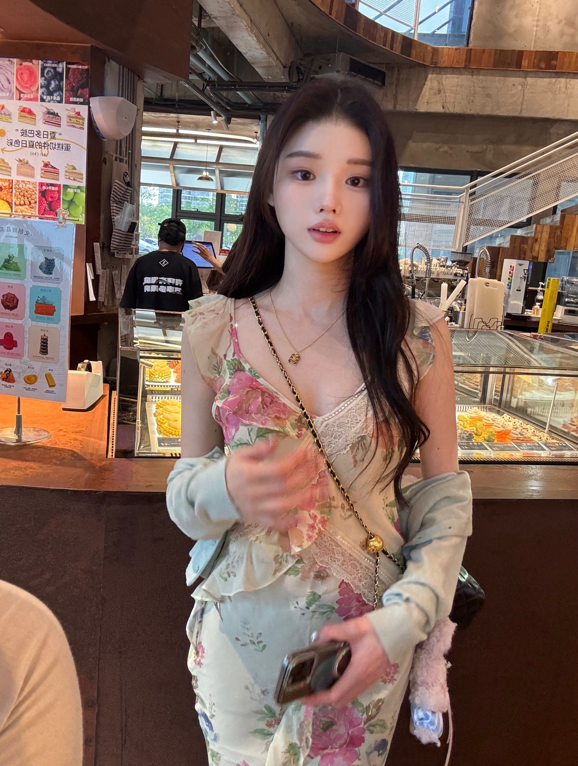 GREEN大姐姐印花短袖连衣裙
